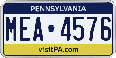 PA license plate MEA4576