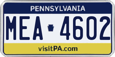 PA license plate MEA4602