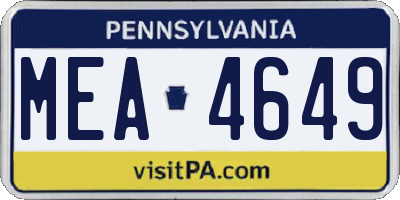 PA license plate MEA4649