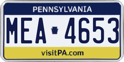 PA license plate MEA4653