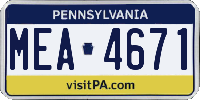 PA license plate MEA4671