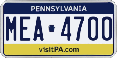 PA license plate MEA4700