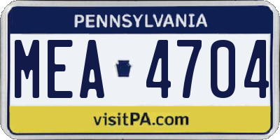 PA license plate MEA4704