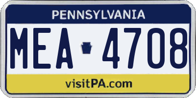 PA license plate MEA4708