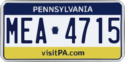 PA license plate MEA4715
