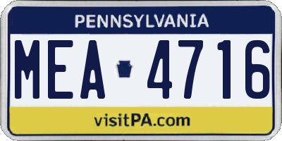 PA license plate MEA4716