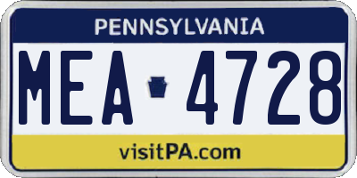 PA license plate MEA4728