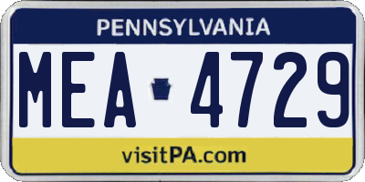 PA license plate MEA4729