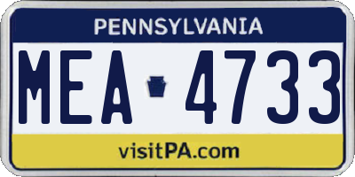 PA license plate MEA4733