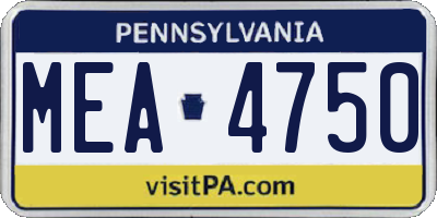 PA license plate MEA4750