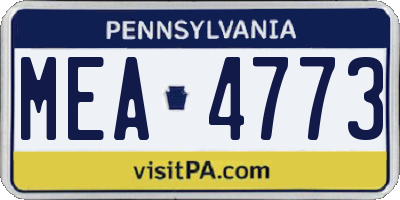 PA license plate MEA4773
