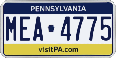 PA license plate MEA4775