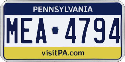 PA license plate MEA4794