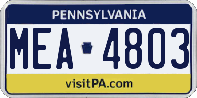 PA license plate MEA4803