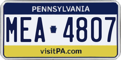 PA license plate MEA4807
