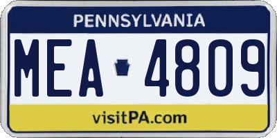 PA license plate MEA4809