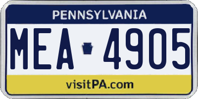 PA license plate MEA4905