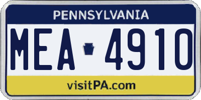 PA license plate MEA4910