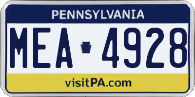 PA license plate MEA4928