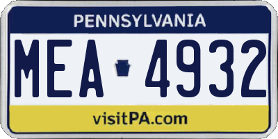 PA license plate MEA4932