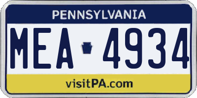 PA license plate MEA4934