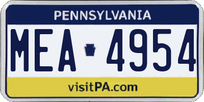 PA license plate MEA4954