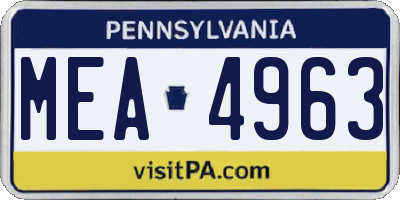 PA license plate MEA4963
