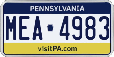 PA license plate MEA4983