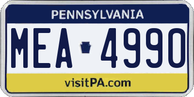 PA license plate MEA4990