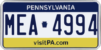 PA license plate MEA4994