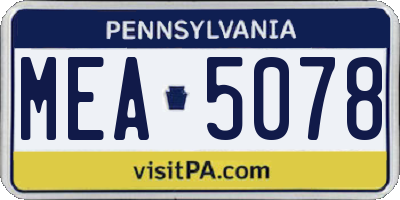 PA license plate MEA5078