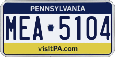 PA license plate MEA5104