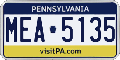 PA license plate MEA5135