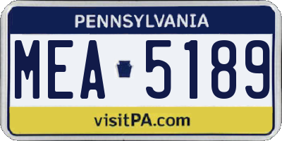 PA license plate MEA5189