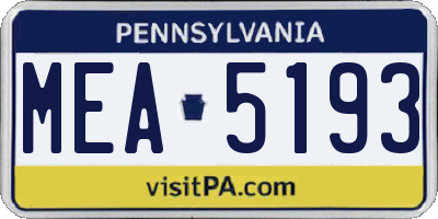PA license plate MEA5193