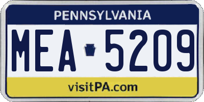 PA license plate MEA5209