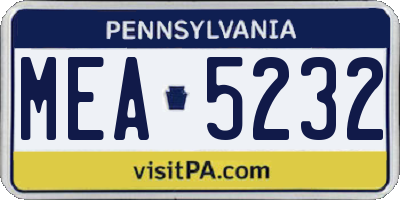 PA license plate MEA5232