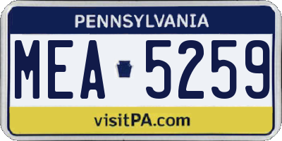 PA license plate MEA5259