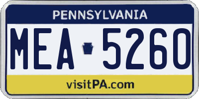 PA license plate MEA5260