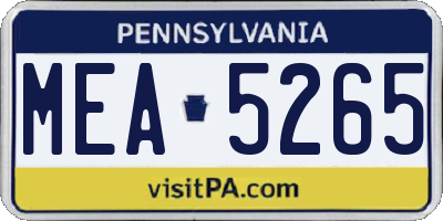 PA license plate MEA5265