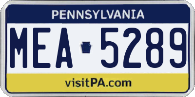 PA license plate MEA5289
