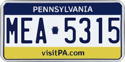 PA license plate MEA5315
