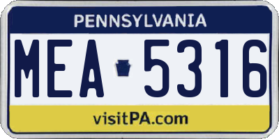 PA license plate MEA5316