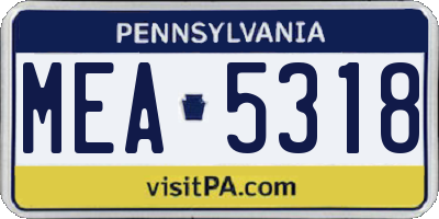 PA license plate MEA5318