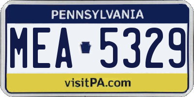 PA license plate MEA5329