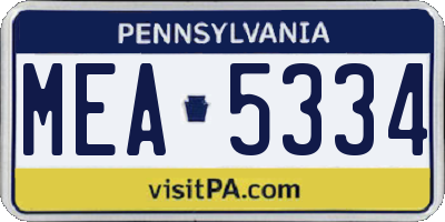 PA license plate MEA5334