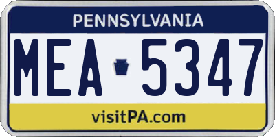 PA license plate MEA5347