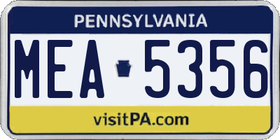 PA license plate MEA5356