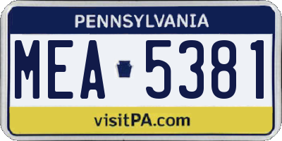 PA license plate MEA5381