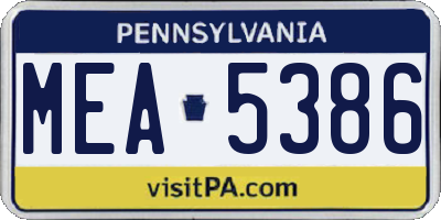 PA license plate MEA5386